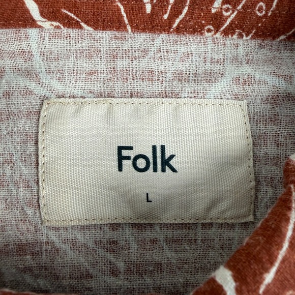 Folk Shirt Mens L Brown White Bold Floral Short Sleeve Button Down Lightweight - Picture 3 of 9